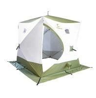 Палатка зимняя куб СЛЕДОПЫТ Premium Long 2,35х2,0 м, 2-х местная, 3 слоя, цв. бело-оливковый