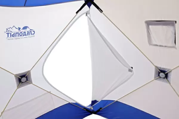 Палатка зимняя куб СЛЕДОПЫТ 1,8 х1,8 м, Oxford 210D PU 1000, 3-местная, цв. бело-синий