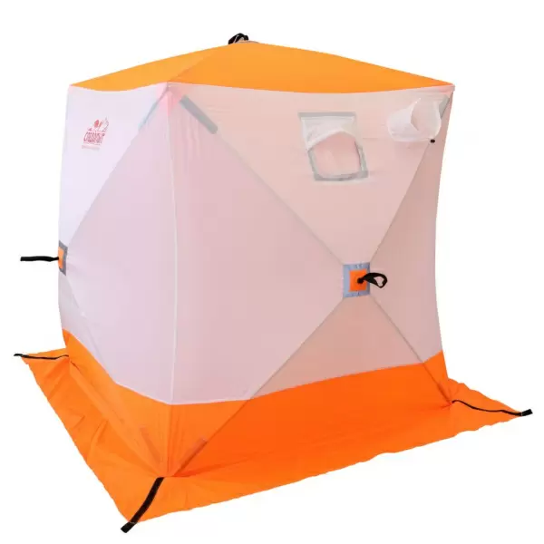 Палатка зимняя куб СЛЕДОПЫТ 1,8 х1,8 м, Oxford 210D PU 1000, 3-местная, цв. бело-оранж