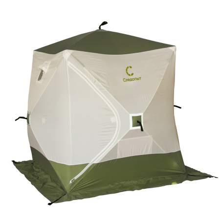 Палатка зимняя куб СЛЕДОПЫТ 1,5 х1,5 м, Oxford 240D PU 1000, 2-местная, цв. бело-оливковый