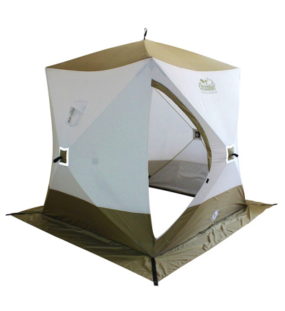 Палатка зимняя куб СЛЕДОПЫТ 2,1 х2,1 м, Oxford 210D PU 1000, 4-местная, цв. бело-оливковый